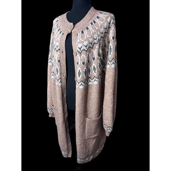 Max Edition Fair Isle Knit Cardigan Sweater Womens XL Beige Effortless cabincore - Picture 3 of 8